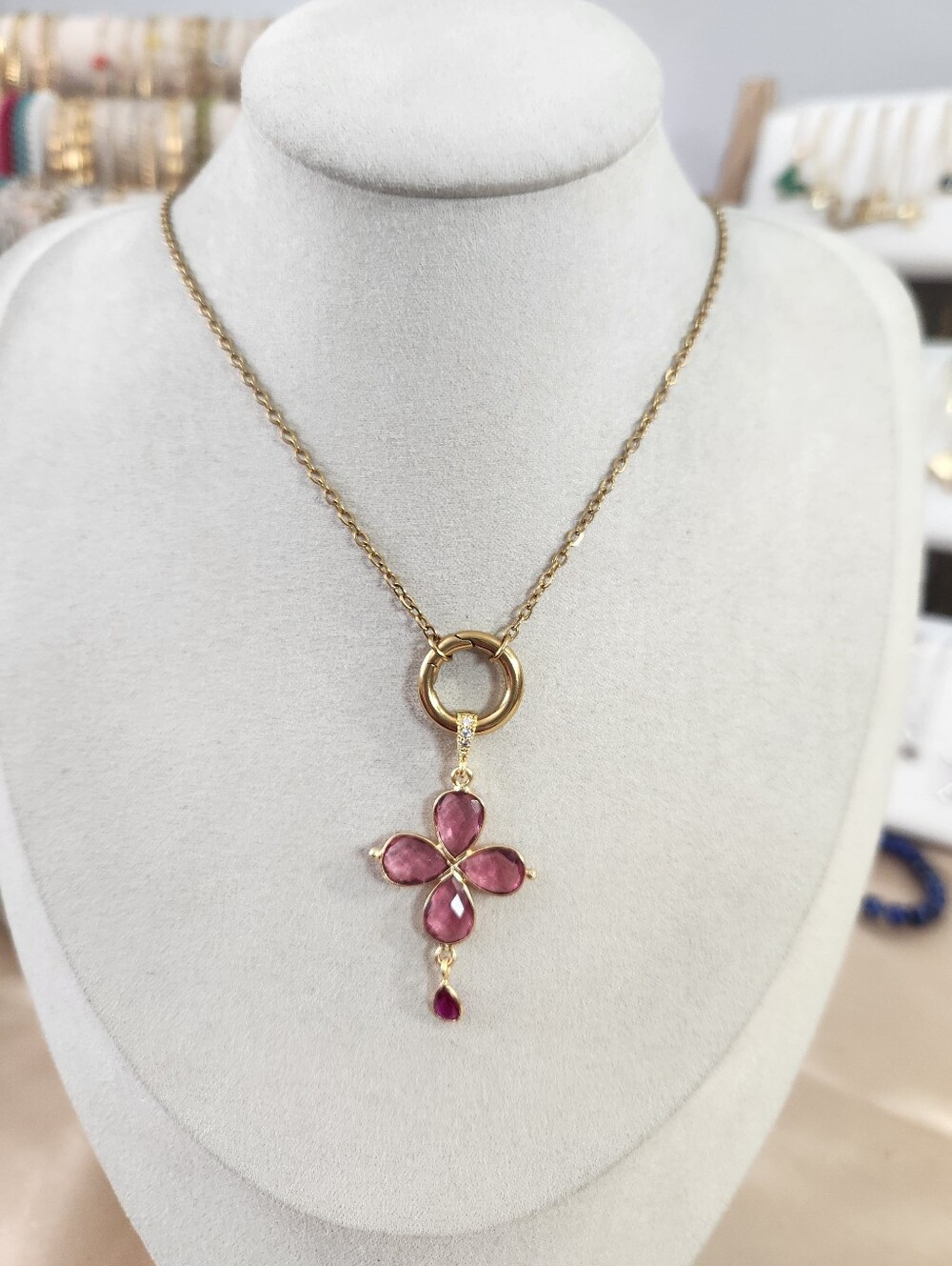 Pink Tourmaline Charm Necklace